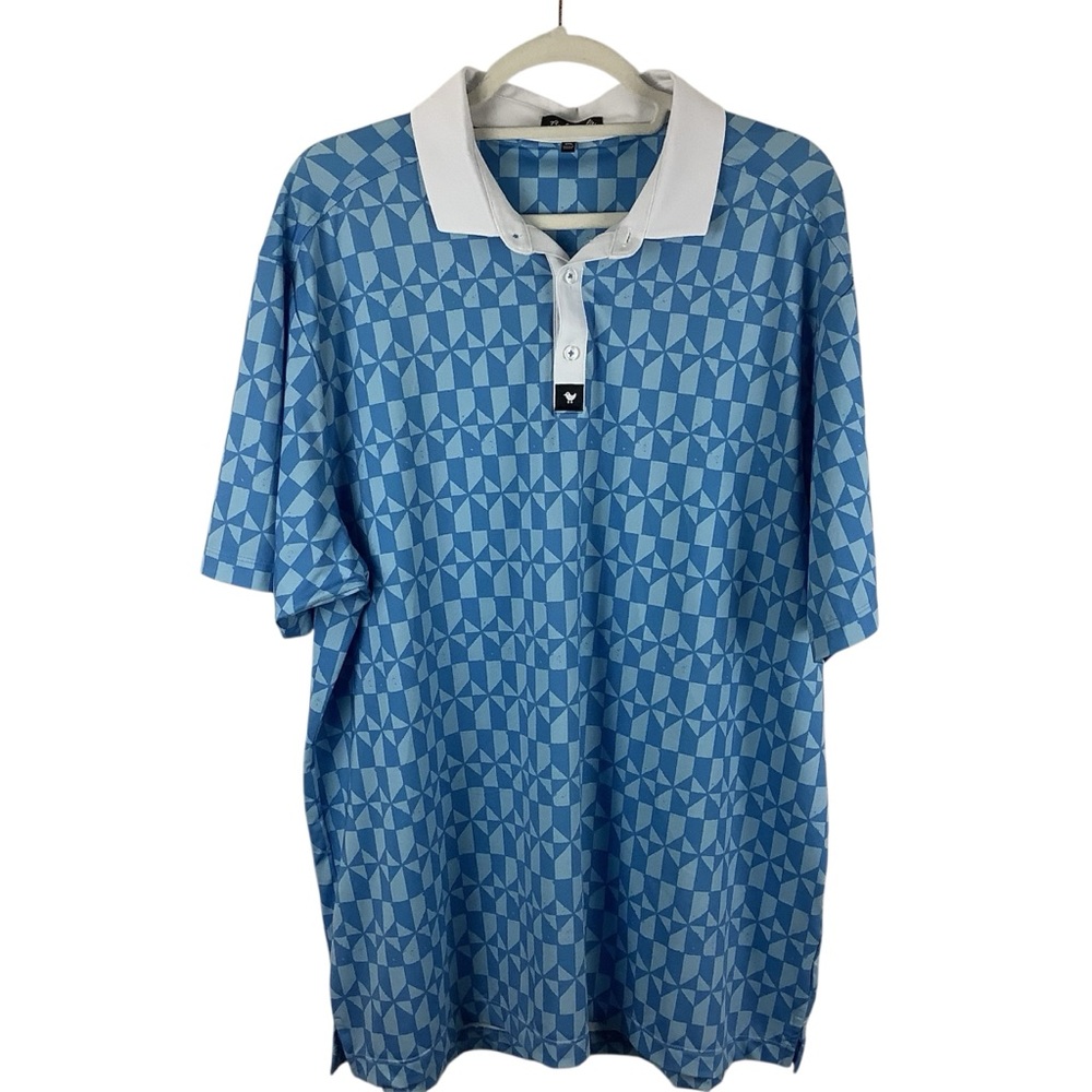 Bad Birdie Blue Geometric Print Polo Shirt